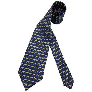ANDREWS XL Blue/Yellow Horse Silk LUXURY Tie ITALY